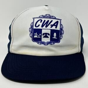 Vintage 80s CWA Communications Workers Trucker Hat Baseball Cap Snapback Blue